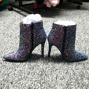 Qupid Milia Stiletto Heel Black Glitter Bootie